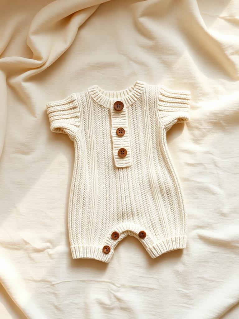 Elias oatmeal knit romper, flat lay