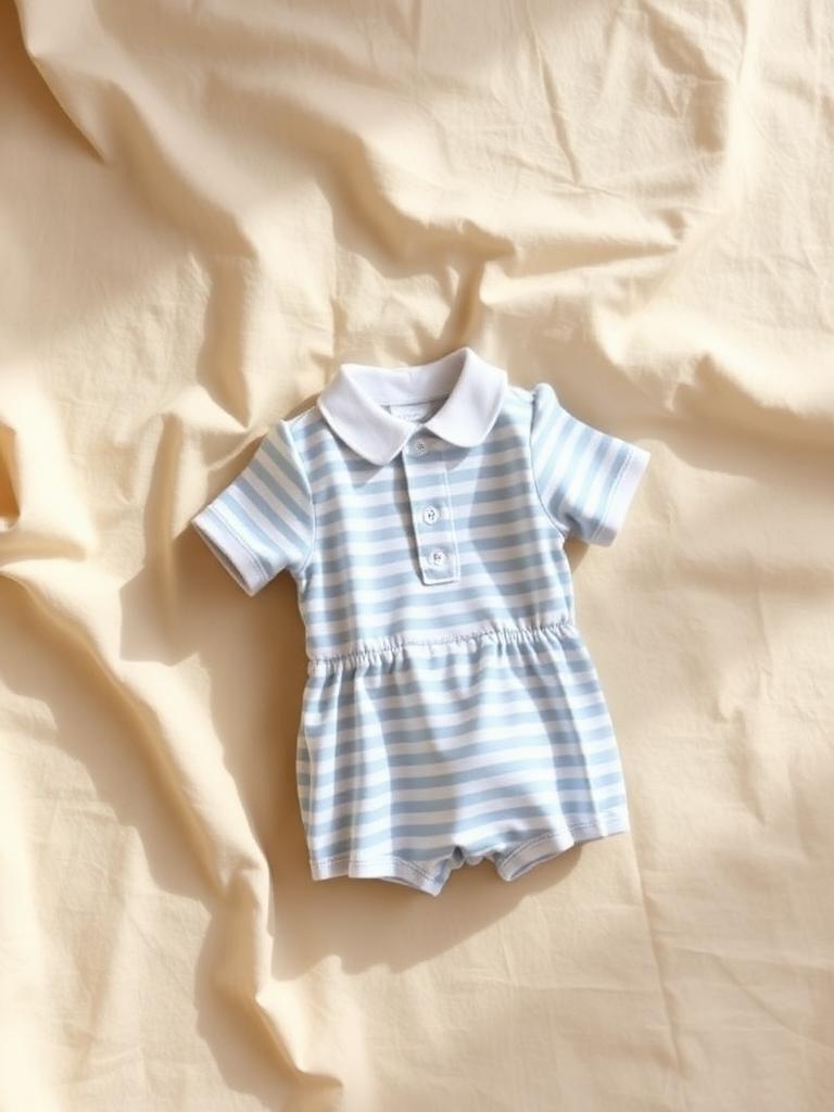 Leo blue striped romper, flat lay