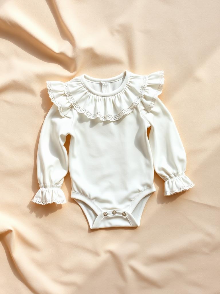 Luna white ruffle bodysuit, flat lay