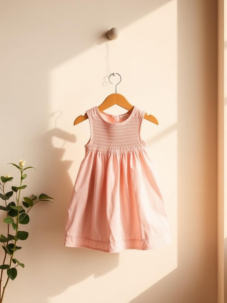 Rosalie dusty rose smocked dress on a hanger